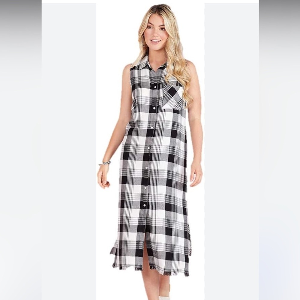Mudpie Plaid Lou Button Down Sleeveless Maxi Dresss